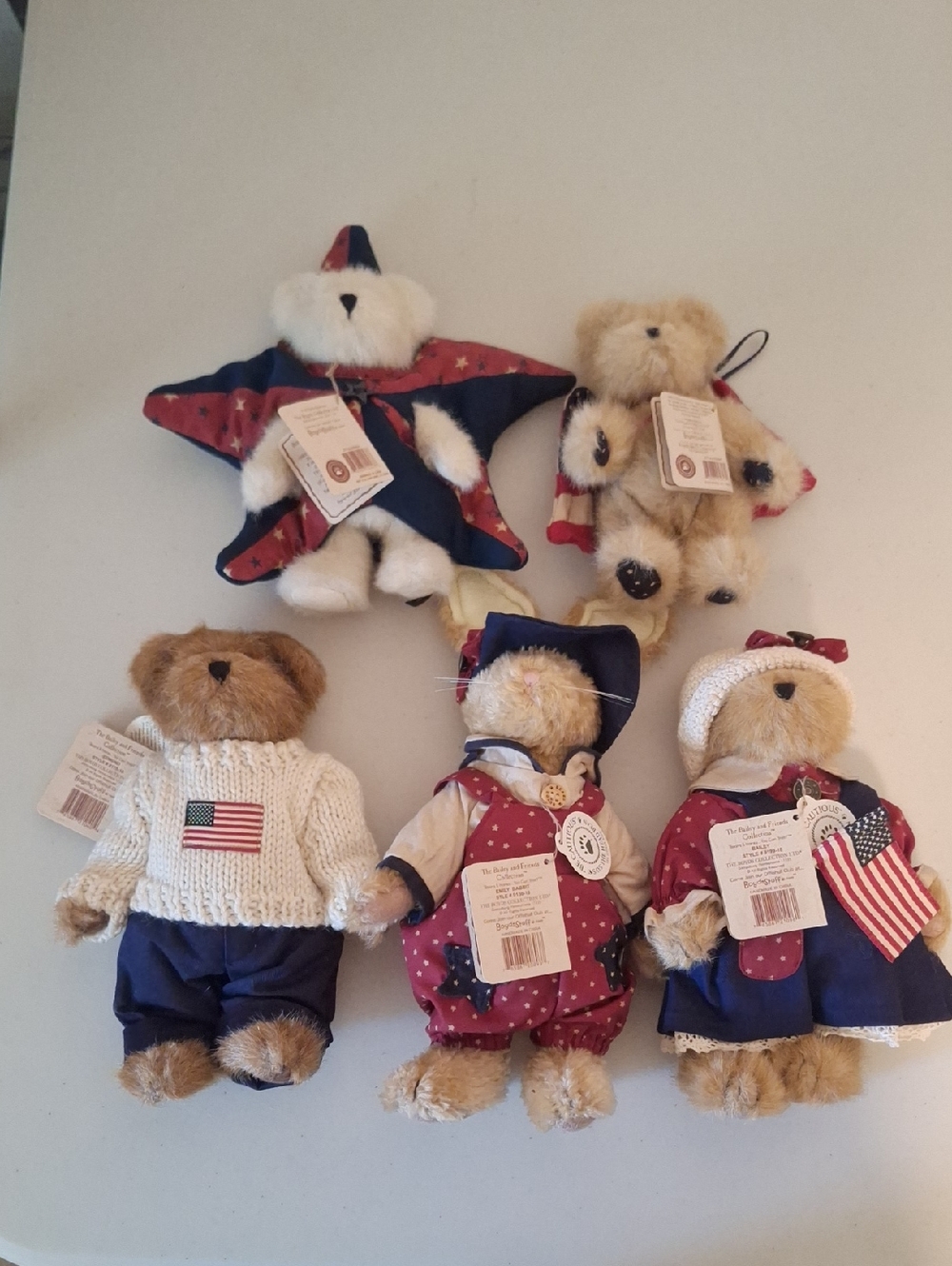 5 Boyds Bears-Edmund, Emily Babbit, Bailey, Chase Starsley, & Yankee Doodle. NWT